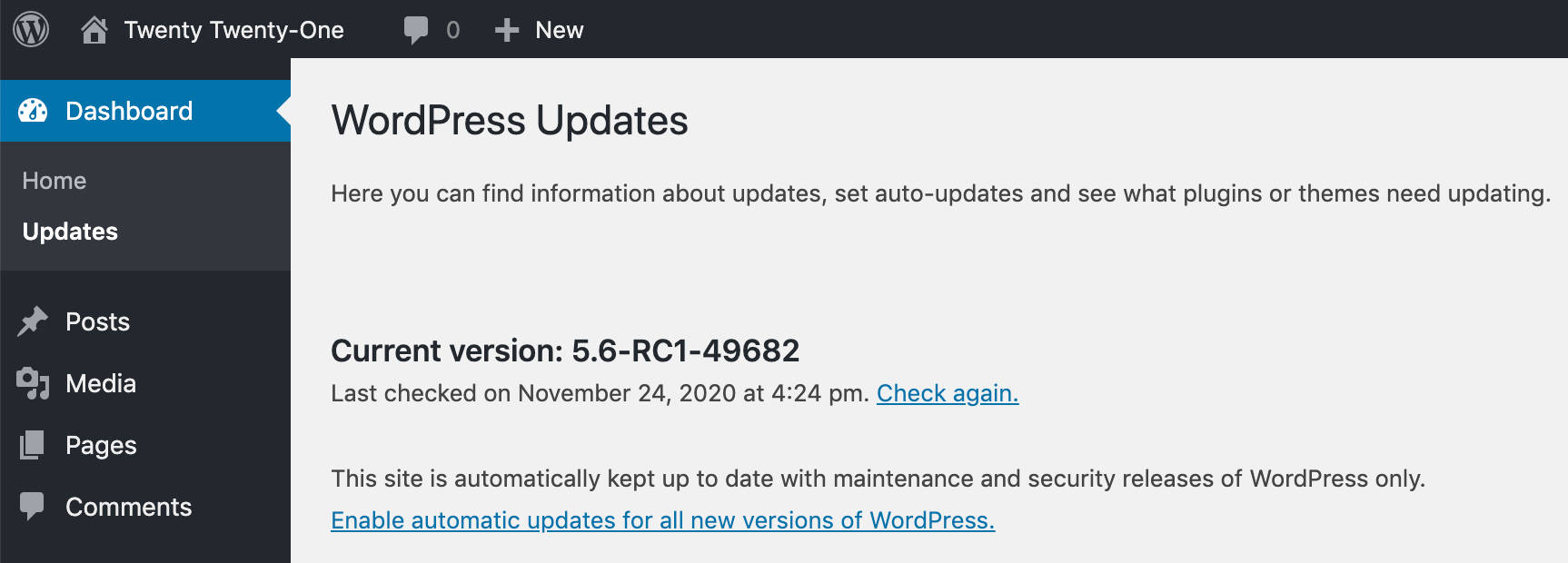 Aktivera automatiska uppdateringar för alla nya versioner av WordPress