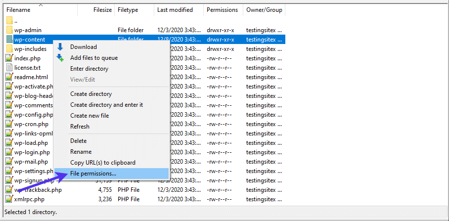 WordPress Dateiberechtigungen.