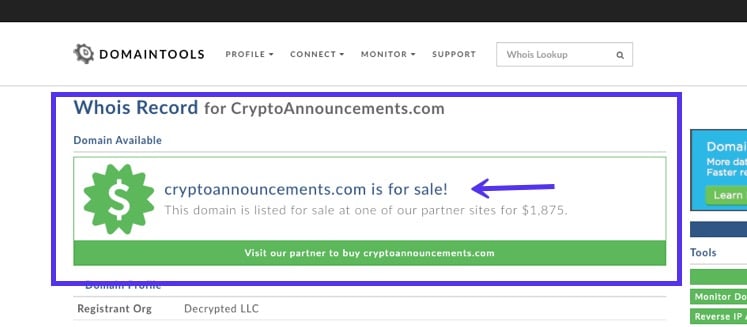 WHOIS lookup - domain for sale