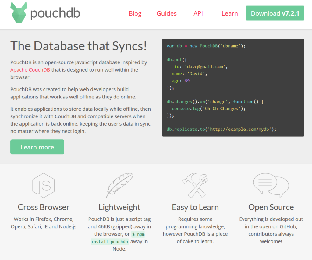 Database open source JavaScript PouchDB - php vs javascript