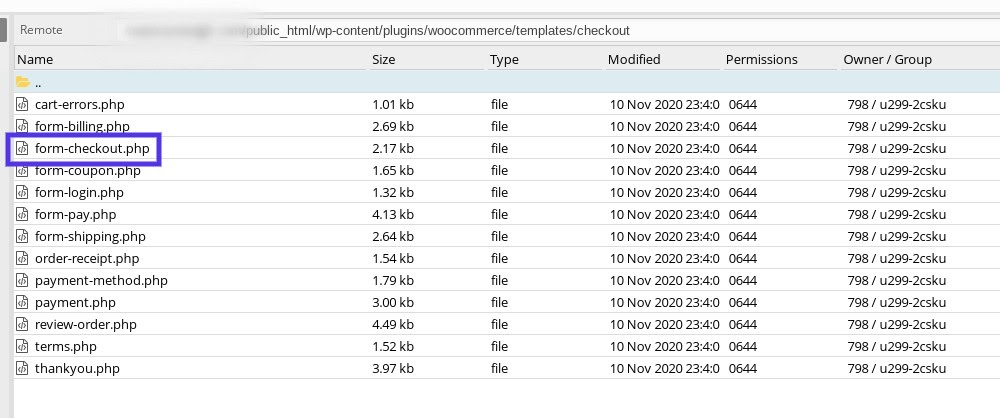 Le fichier modèle de la page de commande de WooCommerce