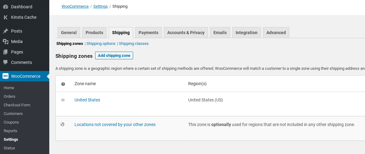 Les réglages d'expédition de WooCommerce