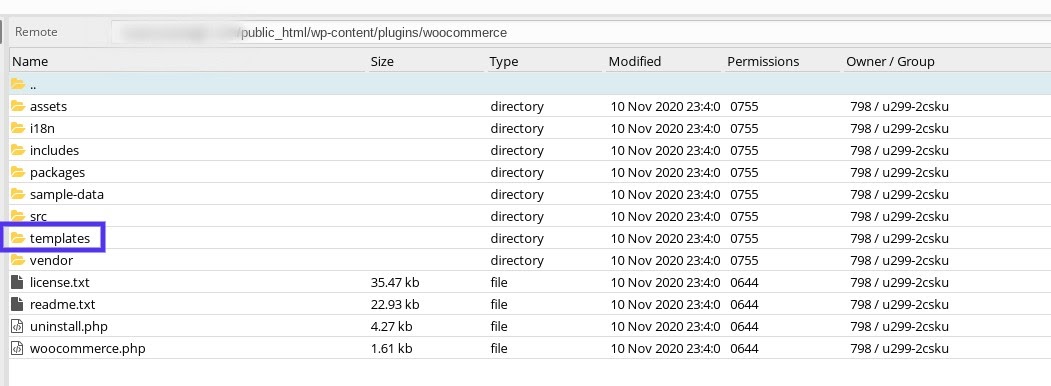 Le répertoire des modèles WooCommerce