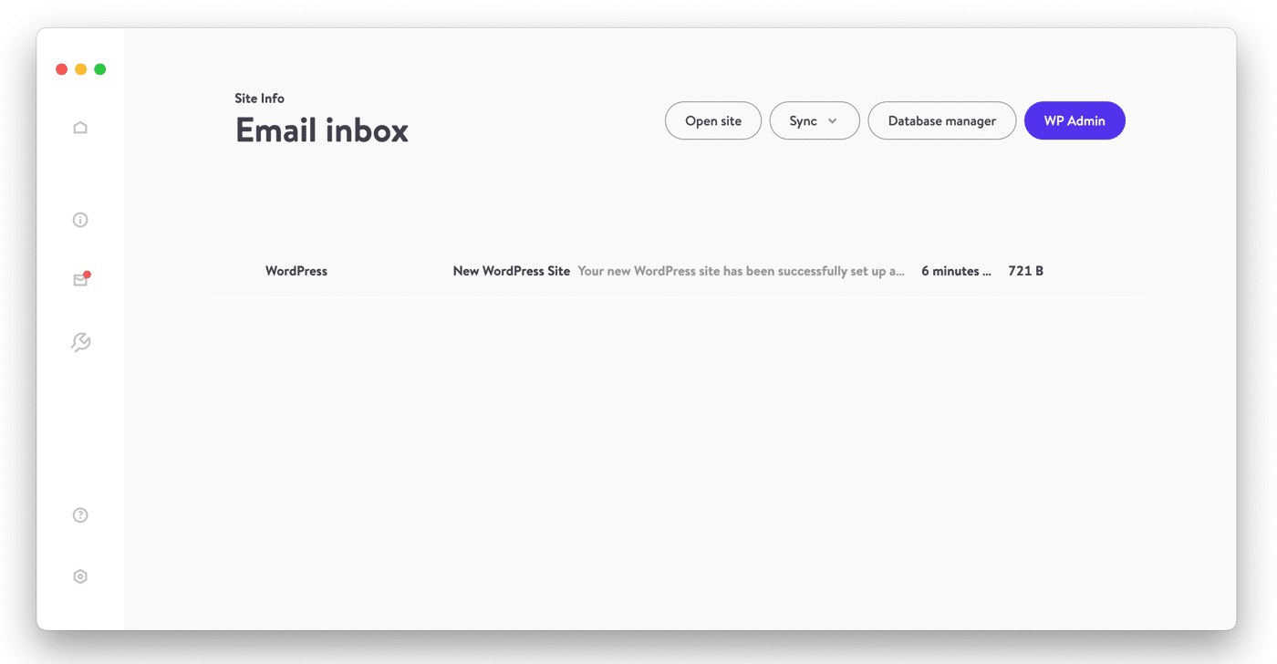 DevKinsta webbplats e-post