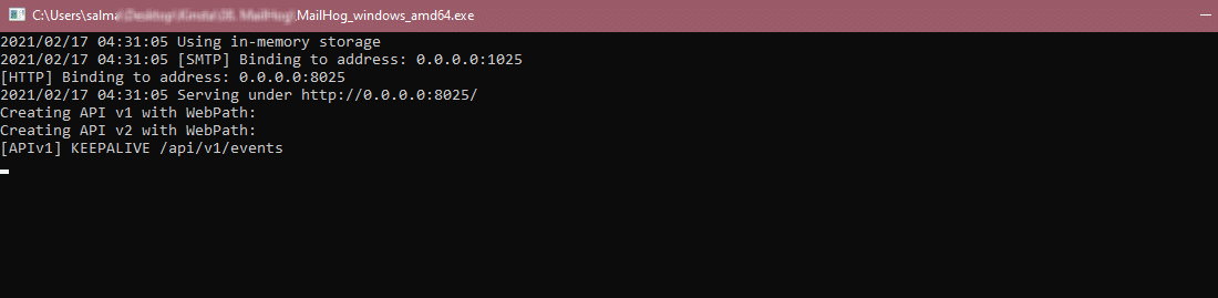 MailHog running on Windows 10
