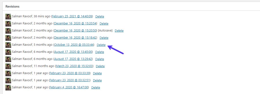 Utilisation de l’extension Simple Revisions Delete