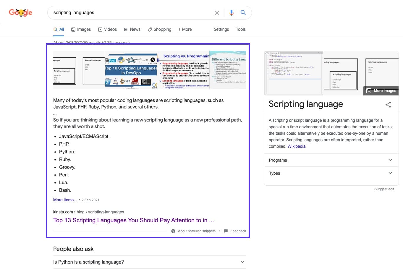 Google Featured Snippet Example