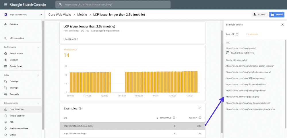 Google Search Console Core Web Vitals Report