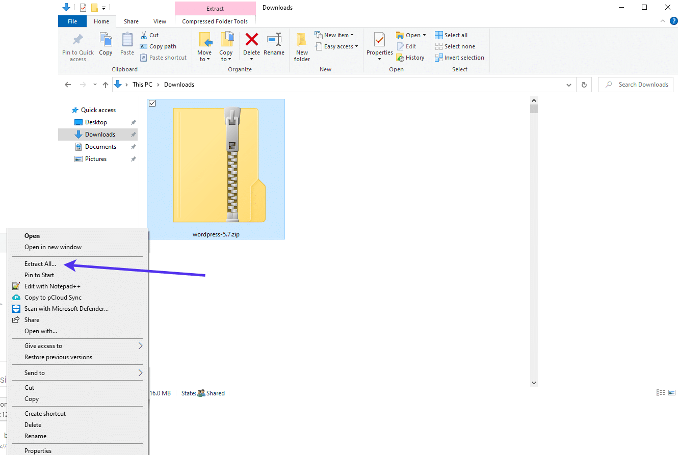 Extrahera filerna i den senaste WordPress-versionen