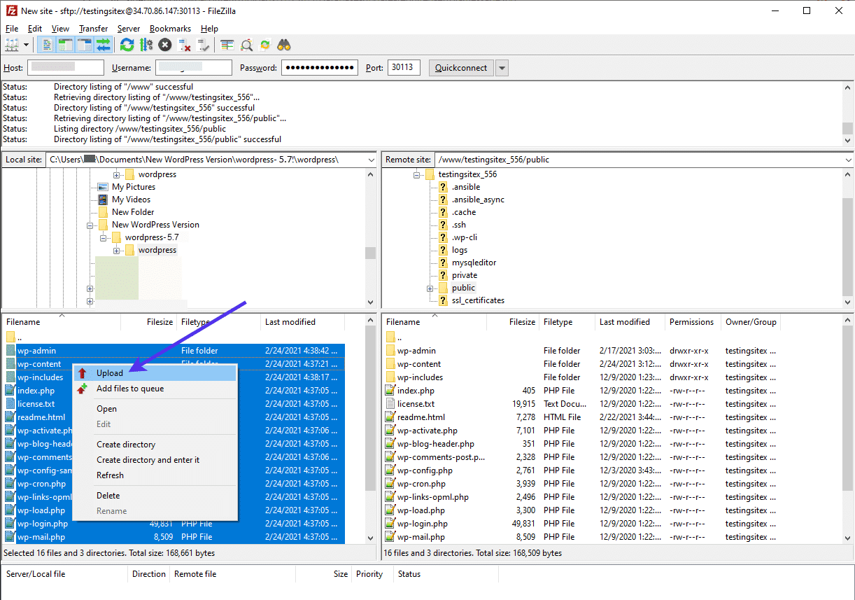 Ladda upp den senaste WordPress-versionen via FTP