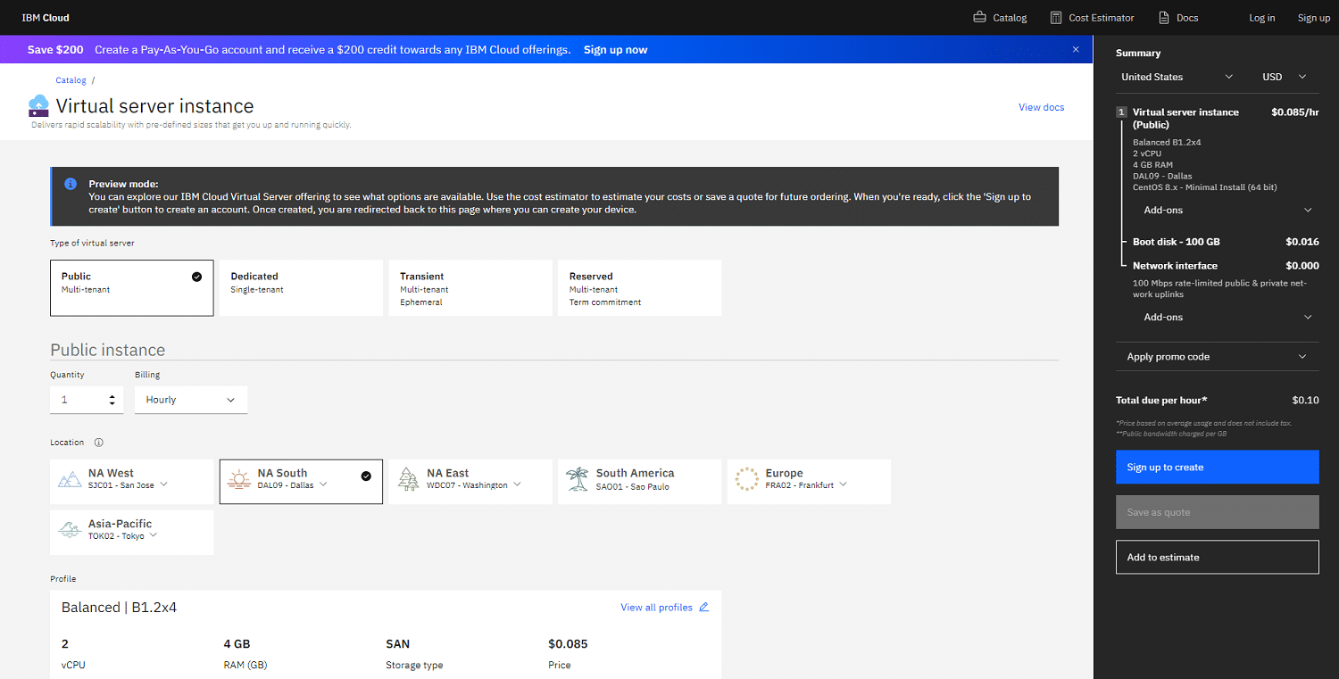 Prezzi dei server virtuali IBM Cloud
