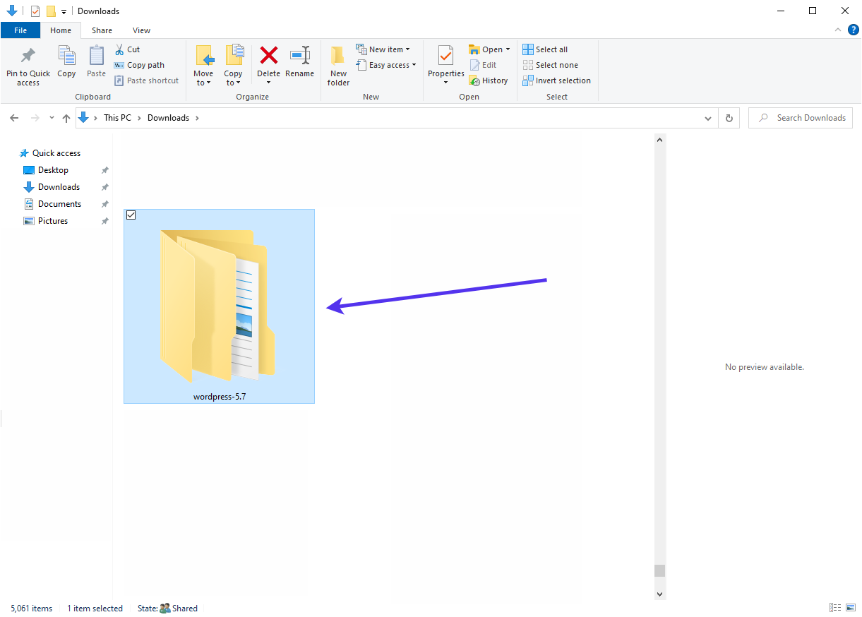 Den extraherade mappen i den senaste WordPress-versionen