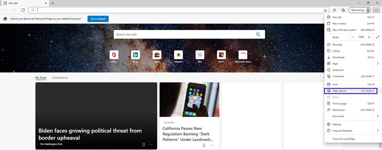  Menú de Microsoft Edge mostrando la ubicación de la opción 