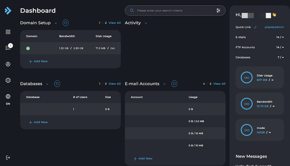 The DirectAdmin interface.