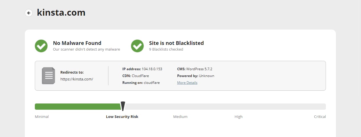 Scansione di un sito web con il plugin Sucuri.