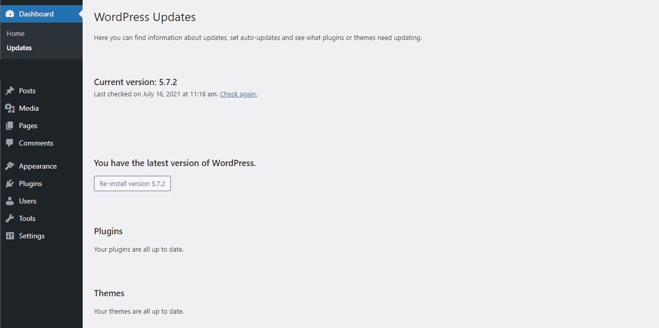 Aggiornamenti di WordPress