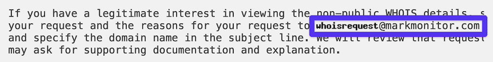 Endereço de e-mail de encaminhamento do MarkMonitor