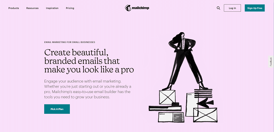 Screenshot of the MailChimp homepage