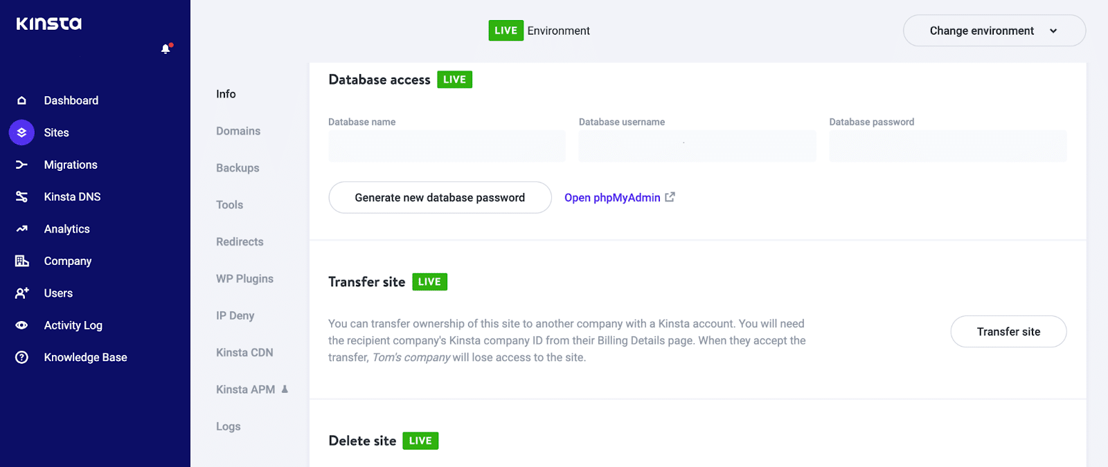Encontre a seção de acesso ao banco de dados