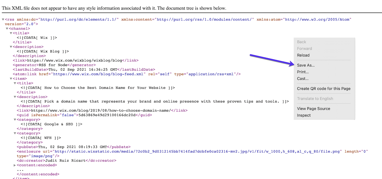Speichere den RSS-Feed deiner Wix Seite.