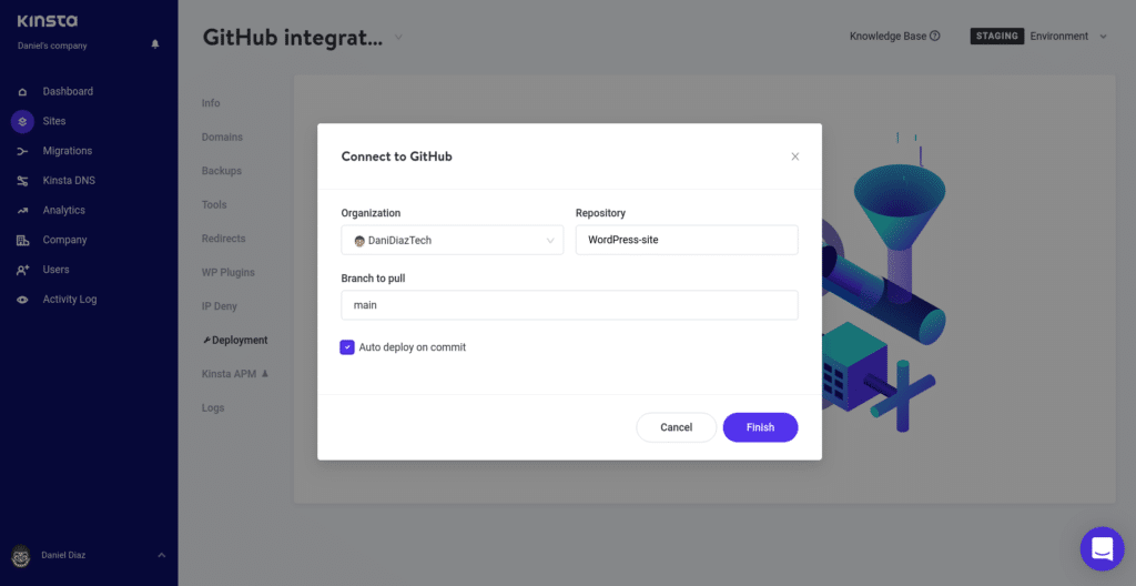 Connecter Kinsta à GitHub.