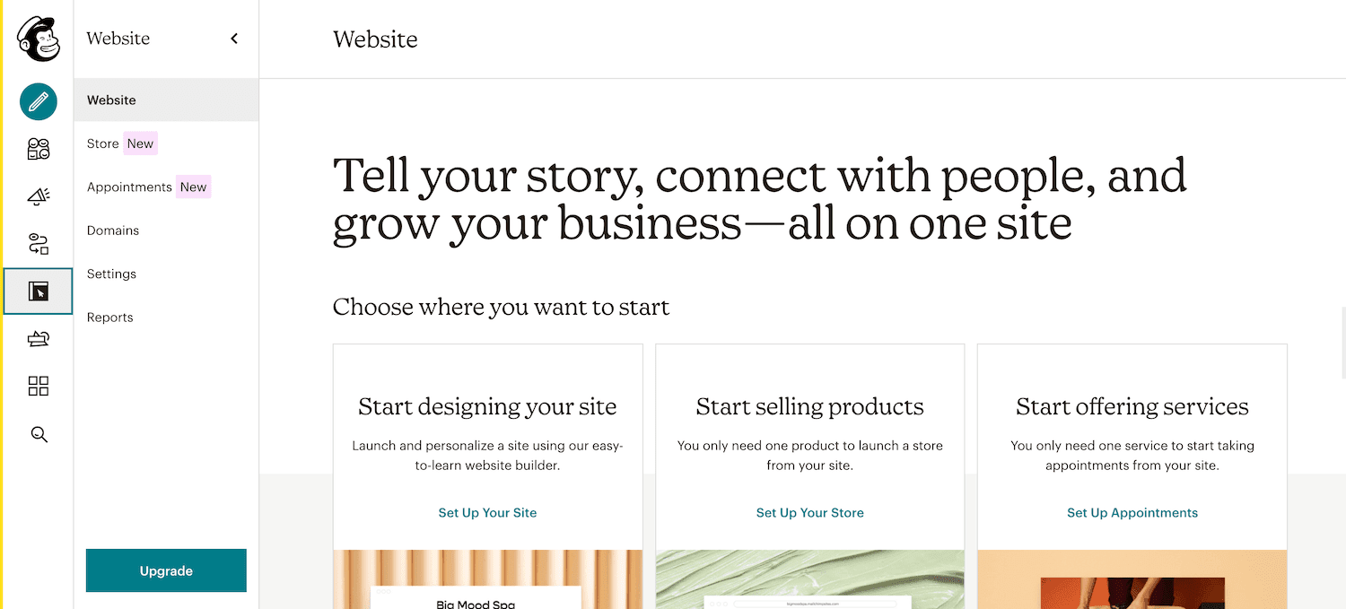 Mailchimpにログインし、「Web」ボタンを選択