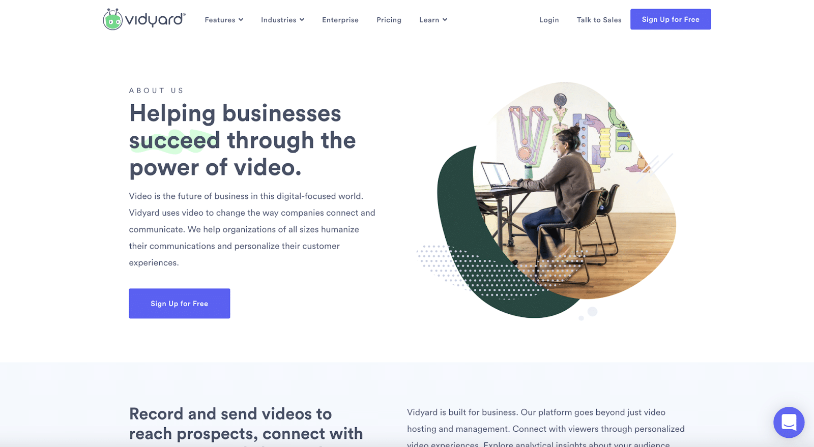 Vidyard uses its About Us page to highlight the core functions of its product