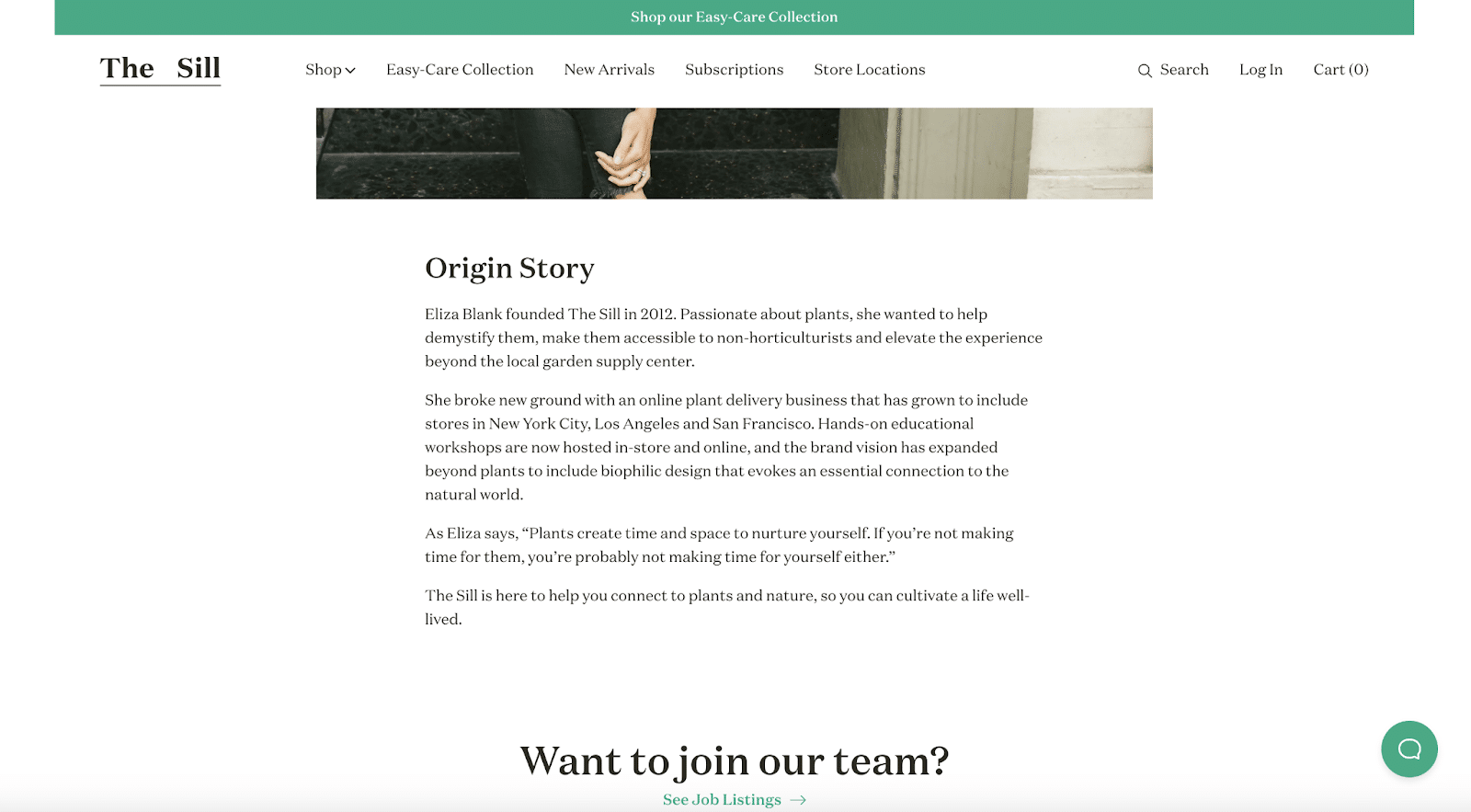 The Sill uses its About Us page to connect deeper with customers.