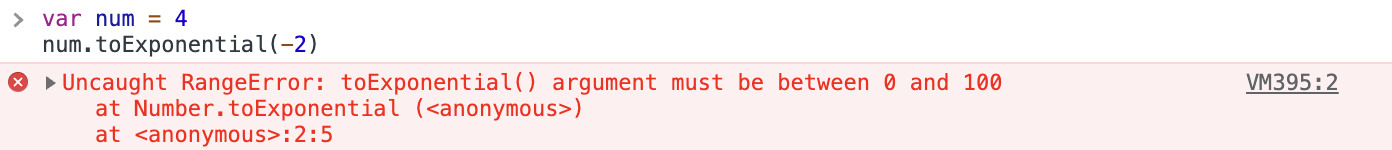 Exemple de RangeError avec appel à toExponential().