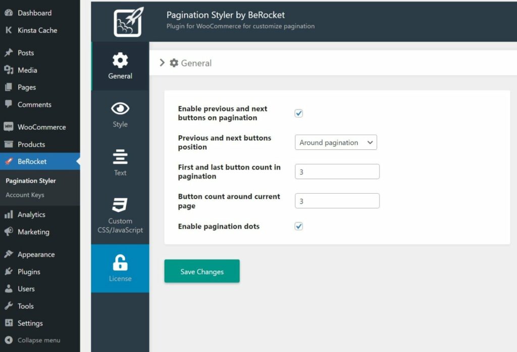 The Pagination Styler for WooCommerce plugin settings area.