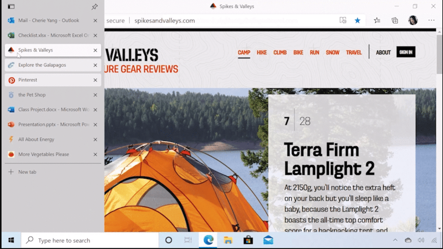 Onglets verticaux de Microsoft Edge.