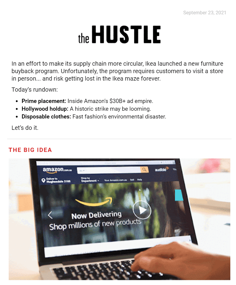 La newsletter di The Hustle.