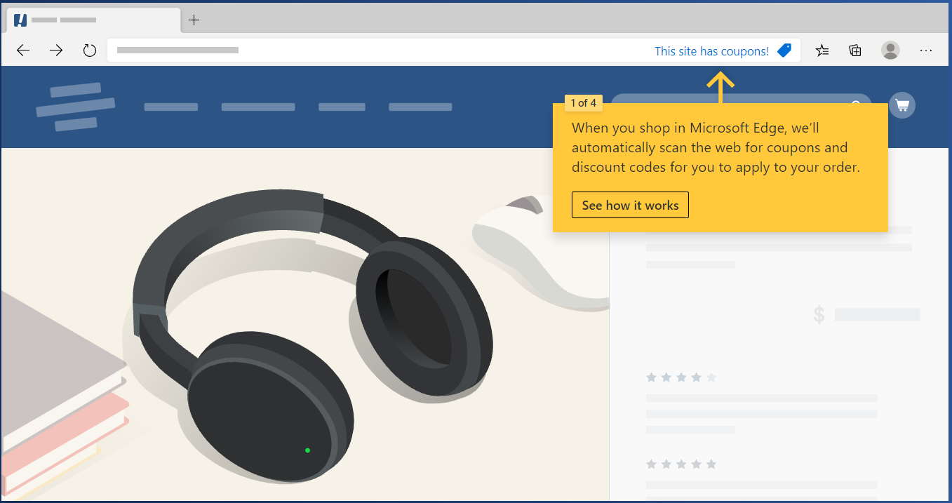 L'outil de recherche de coupons de Microsoft Edge.