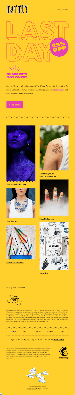 Newsletter di promozione delle vendite di Tattly.