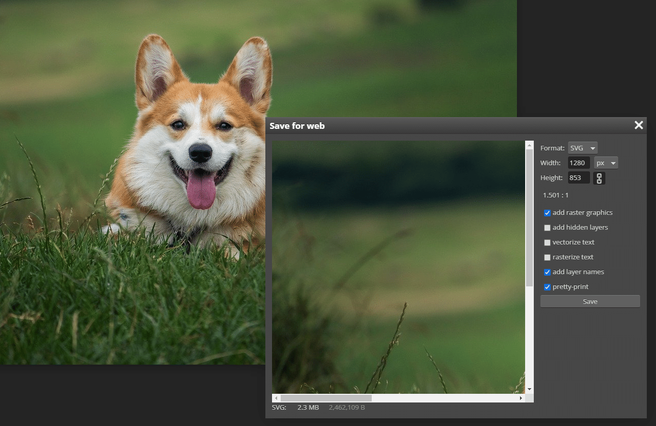 Convert files to SVG using Photopea