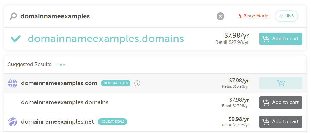 Opções de preço para .com e .net
