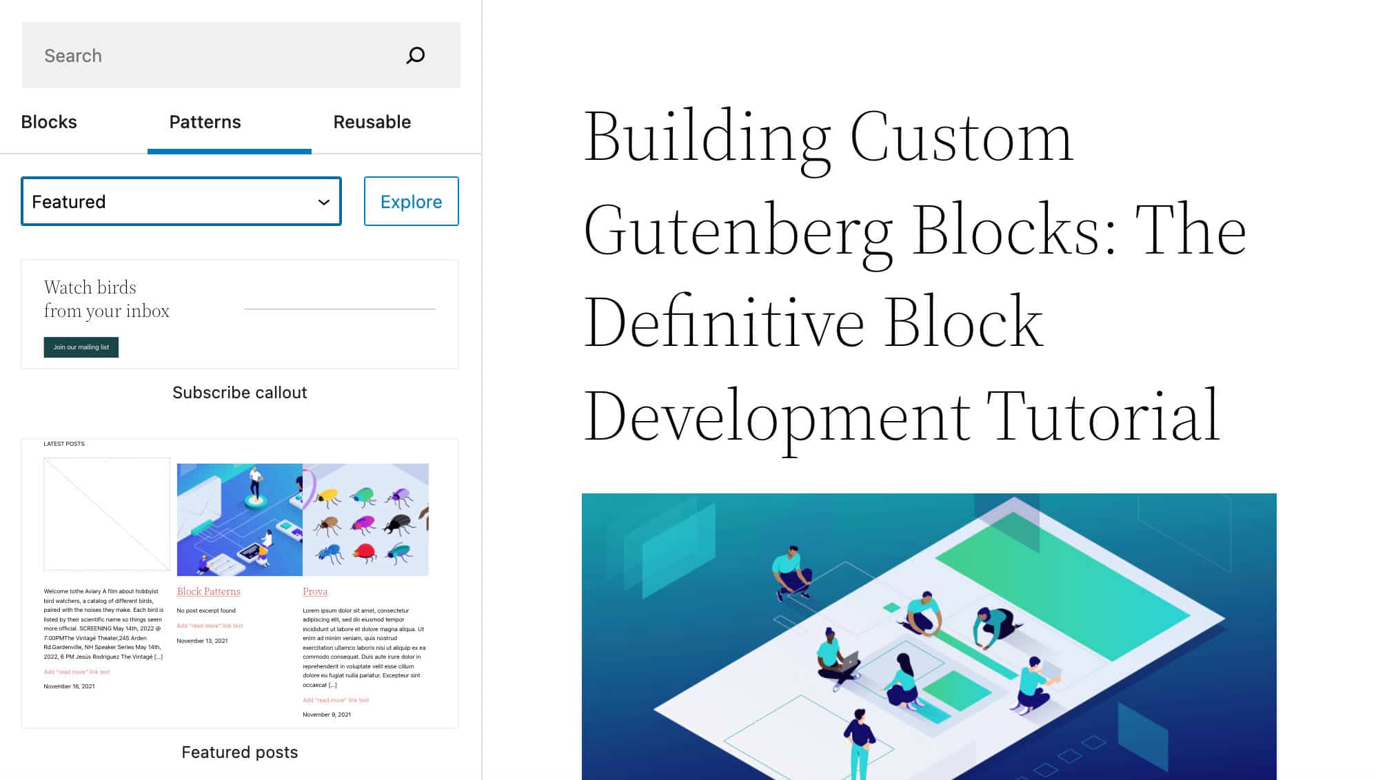 Udvalgte block patterns i blokindsætteren.