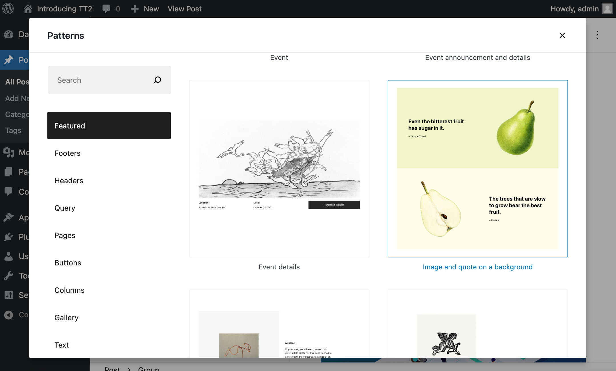 Fuldskærms pattern Model i WordPress 5.9.