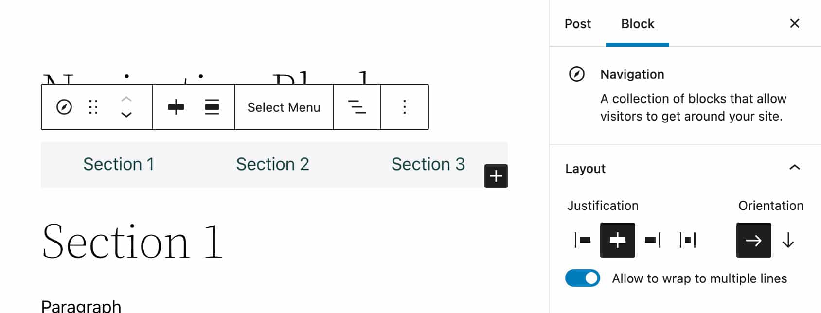 Indstillinger for navigation block layout