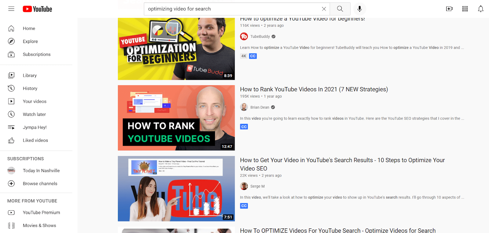 YouTube video search