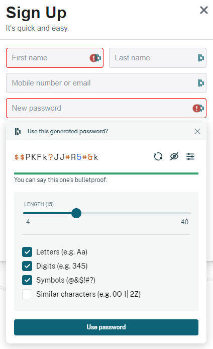 Dashlane password generator