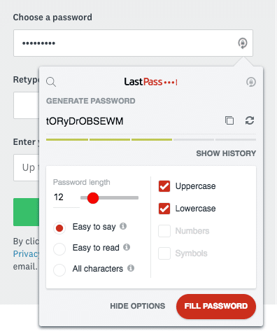 LastPass password generator