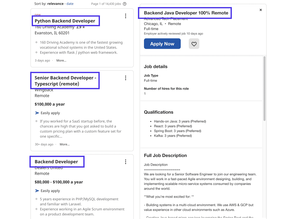 backend vs frontend - examples