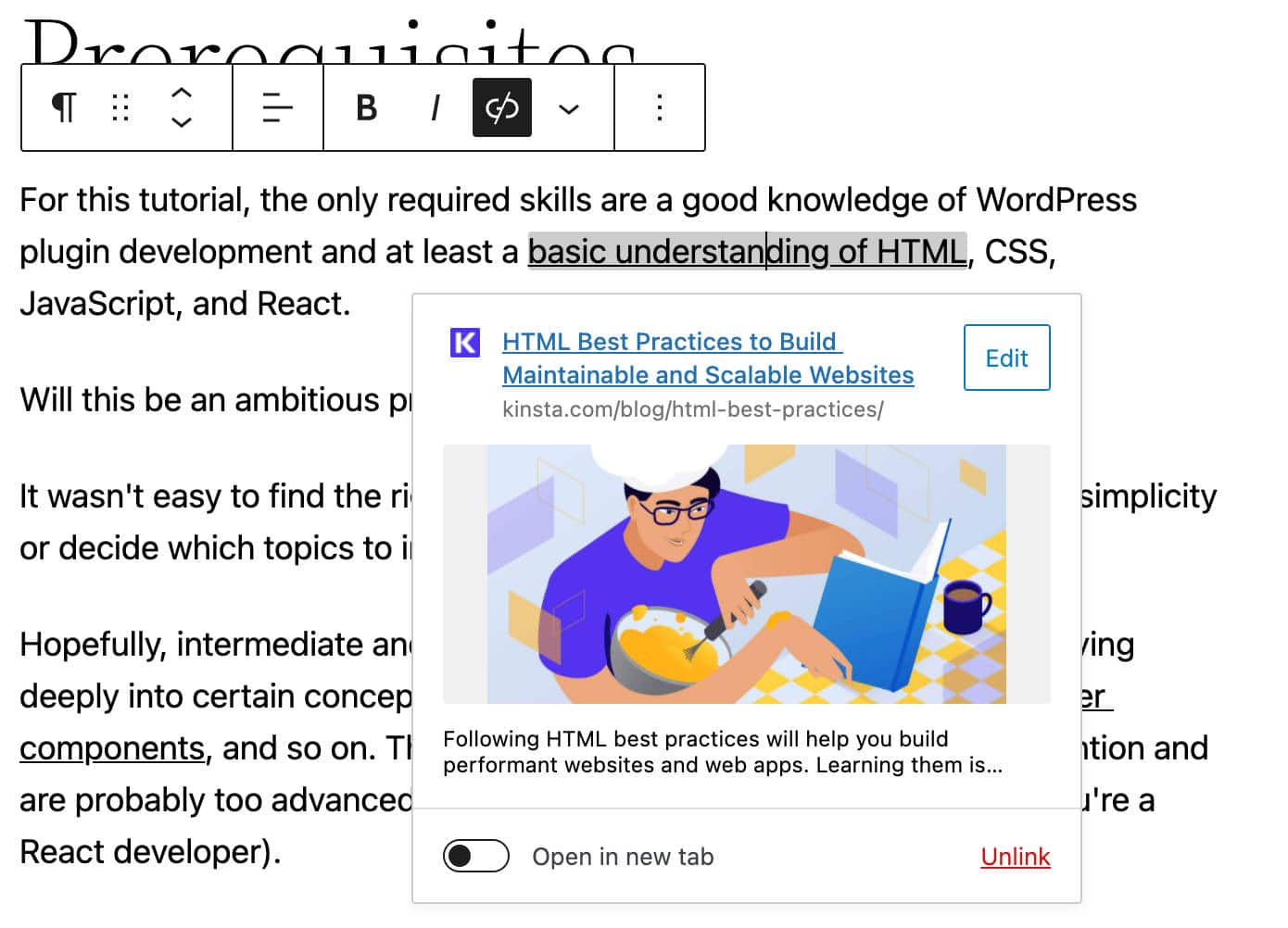 Rich URL-preview i indlægseditoren.