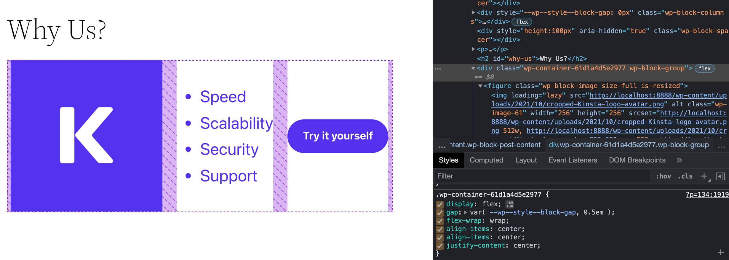 En row block i Chrome-inspector tool.