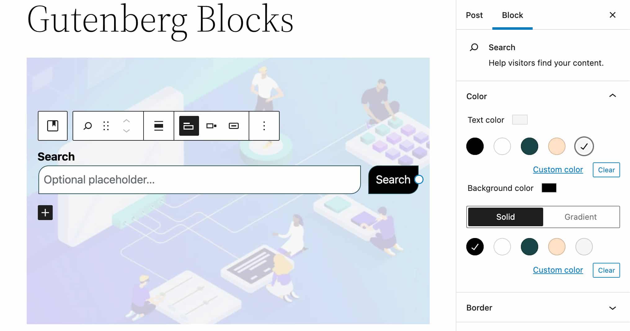 Søg blok farveindstillinger.