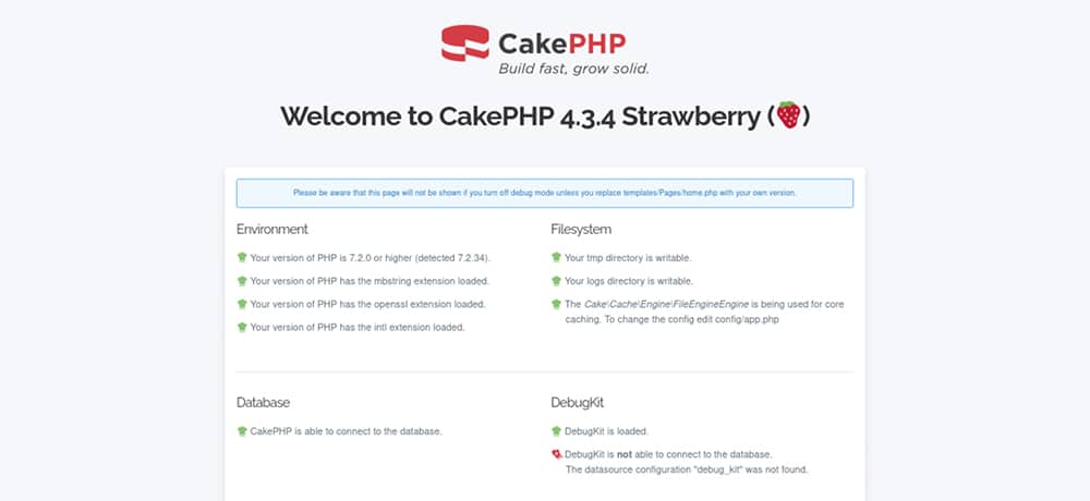 テストしたCakePHPのホームページ
