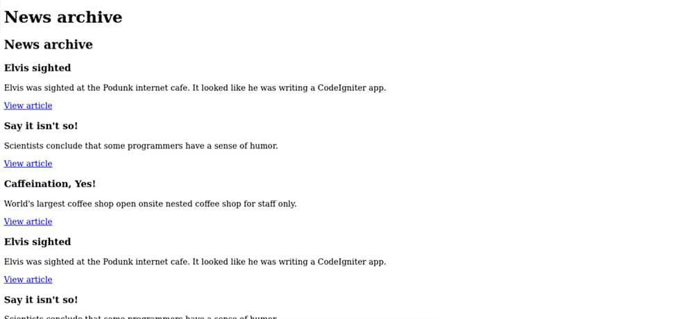 テストしたCodeIgniterのニュースページe