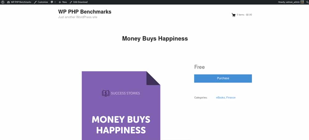テストしたEasy Digital Downloadsの単一の商品ページ