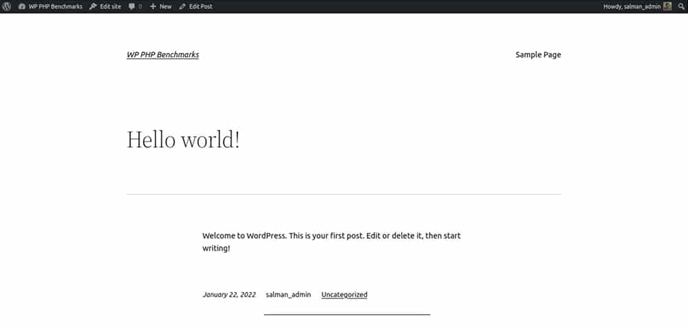 テストしたWordPressのブログページ
